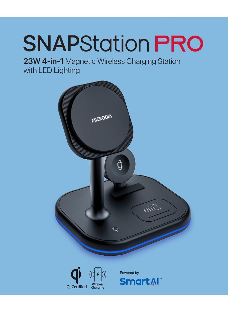 MICRODIA SNAPStation PRO 23W 4-in-1 Magnetic Wireless Charging Station, Fast MagSafe Wireless Charger Stand for iPhone 16/15/14/13, AirPods & Watch, Qi Certified Charging Dock – White - Image 5